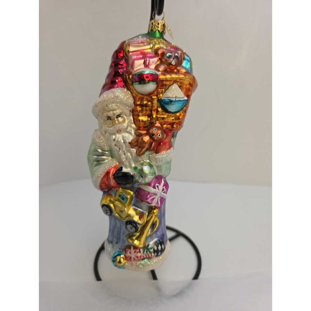 Christopher Radko 1996 Toys For All Santa Toy Basket Glass Christmas Ornament 9"